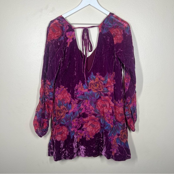 Free People womens Misha floral Burnout Velvet long sleeve Mini dress size XS - Picture 9 of 11